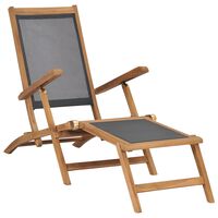 vidaXL Deck Chair with Footrest Solid Teak Wood Black