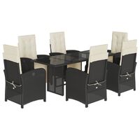 vidaXL 7 Piece Garden Dining Set with Cushions Black Poly Rattan