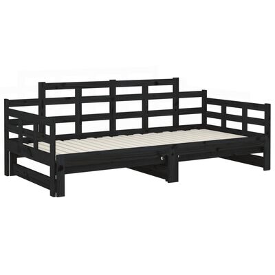 vidaXL Pull-out Day Bed without Mattress Black Solid Wood Pine 2x cm