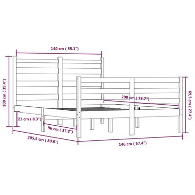 vidaXL Bed Frame without Mattress Solid Wood Pine 140x200 cm White