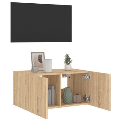 vidaXL TV Wall Cabinet with LED Lights Sonoma Oak 60x35x31 cm