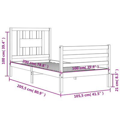 vidaXL Bed Frame without Mattress Black 100x200 cm Solid Wood