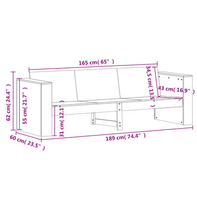 vidaXL Garden Sofa 3-Seater 189x60x62 cm Solid Wood Douglas