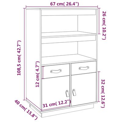 vidaXL Highboard Grey 67x40x108.5 cm Solid Wood Pine