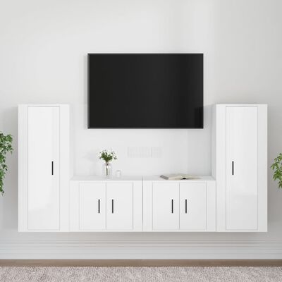 vidaXL 4 Piece TV Cabinet Set High Gloss White Engineered Wood