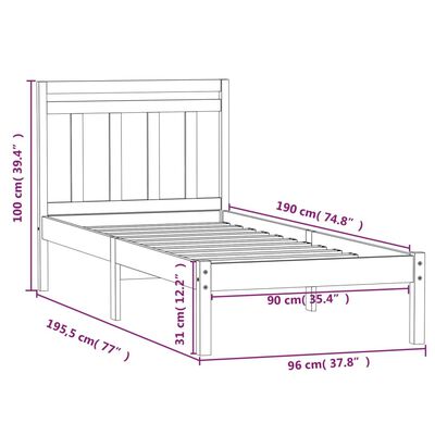 vidaXL Bed Frame without Mattress White Single Solid Wood