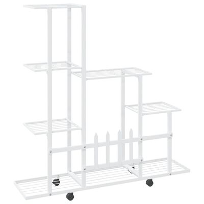 vidaXL Flower Stand with Wheel 94.5x25x92.5 cm White Metal