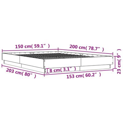 vidaXL Bed Frame Concrete Grey 150x200 cm King Size Engineered Wood