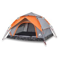 vidaXL Camping Tent Dome 4-Person Grey and Orange Quick Release