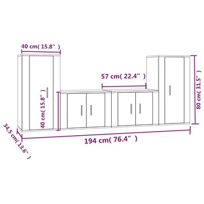 vidaXL 4 Piece TV Cabinet Set Concrete Grey Engineered Wood