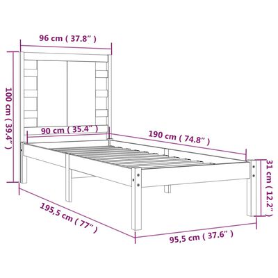 vidaXL Bed Frame without Mattress 90x190 cm Single Solid Wood