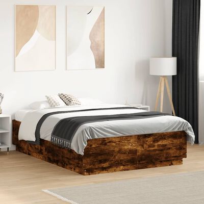 vidaXL Bed Frame with LED without Mattress Smoked Oak 140x190 cm