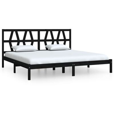 vidaXL Bed Frame without Mattress Black Solid Wood 200x200 cm (810041+818644)