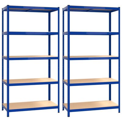 vidaXL 5-Layer Shelves 2 pcs Blue Steel&Engineered Wood