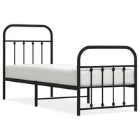 vidaXL Metal Bed Frame without Mattress with Footboard Black 75x190 cm Small Single