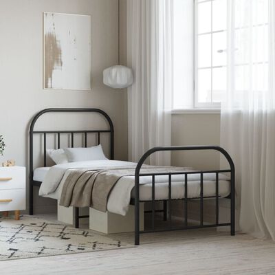 vidaXL Metal Bed Frame without Mattress with Footboard Black 90x200 cm