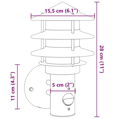 vidaXL Outdoor Wall Light with Sensor Silver Stainless Steel