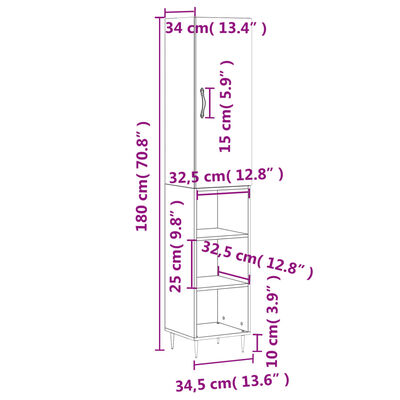 vidaXL Highboard Concrete Grey 34.5x34x180 cm Engineered Wood