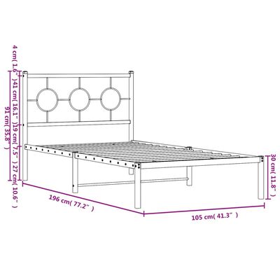 vidaXL Metal Bed Frame without Mattress with Headboard Black 100x190 cm