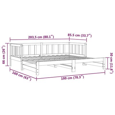 vidaXL Pull-out Day Bed without Mattress Black 2x(80x200) cm