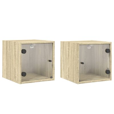 vidaXL Bedside Cabinets with Glass Doors 2 pcs Sonoma Oak 35x37x35 cm