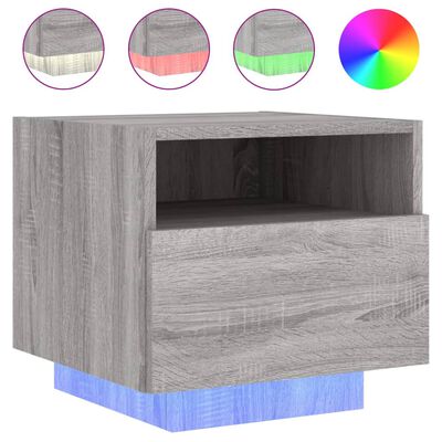 vidaXL Bedside Cabinet with LED Lights Grey Sonoma 40x39x37 cm