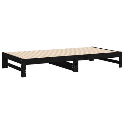vidaXL Pull-out Day Bed Black 2x(100x200) cm Solid Wood Pine