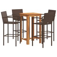 vidaXL 5 Piece Garden Bar Set Brown Solid Wood Acacia and Poly Rattan