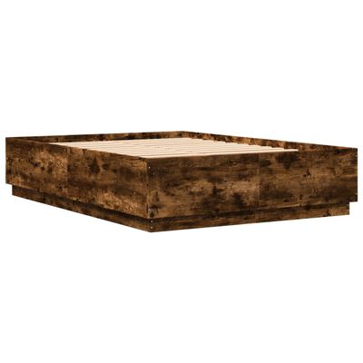 vidaXL Bed Frame with LED without Mattress Smoked Oak 140x200 cm