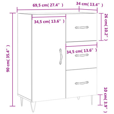 vidaXL Sideboard Concrete Grey 69.5x34x90 cm Engineered Wood