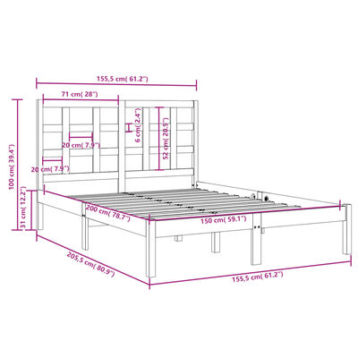 vidaXL Bed Frame without Mattress 150x200 cm King Size Solid Wood