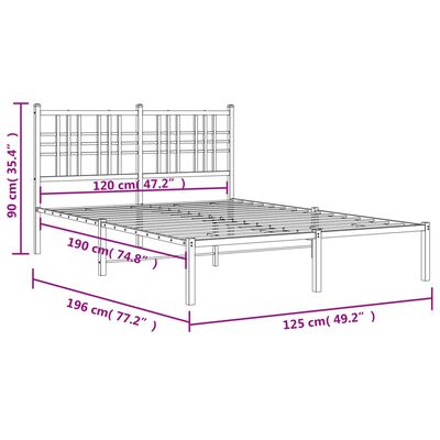 vidaXL Metal Bed Frame without Mattress with Headboard White 120x190 cm Small Double