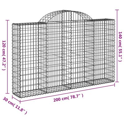 vidaXL Arched Gabion Baskets 25 pcs 200x30x120/140 cm Galvanised Iron