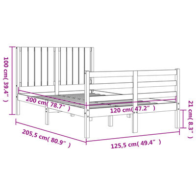 vidaXL Bed Frame without Mattress Black 120x200 cm Solid Wood