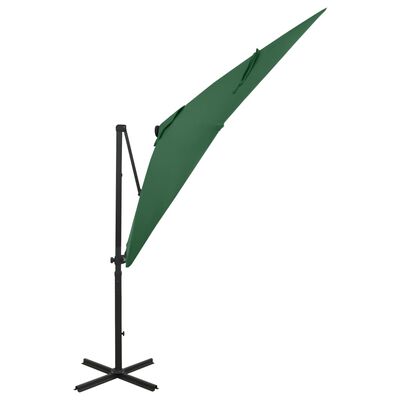 vidaXL Cantilever Garden Parasol with Pole and LED Lights Green 250 cm