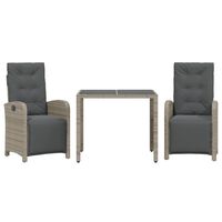 vidaXL 3 Piece Bistro Set with Cushions Grey Poly Rattan