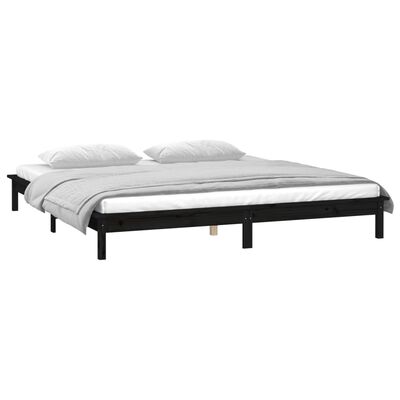 vidaXL LED Bed Frame without Mattress Black 120x190 cm Small Double Solid Wood