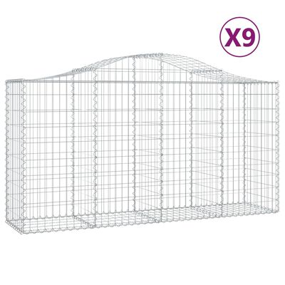 vidaXL Arched Gabion Baskets 9 pcs 200x50x100/120 cm Galvanised Iron