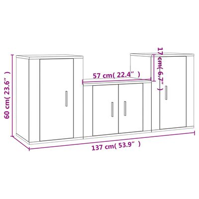 vidaXL 3 Piece TV Cabinet Set High Gloss White Engineered Wood