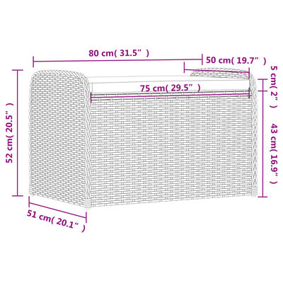 vidaXL Storage Bench with Cushion Grey 80x51x52 cm Poly Rattan