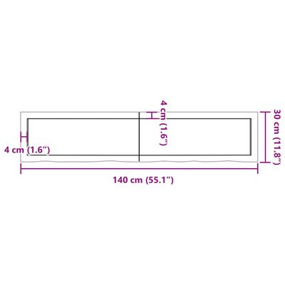 vidaXL Bathroom Countertop 140x30x(2-6) cm Untreated Solid Wood