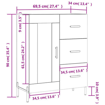 vidaXL Sideboard Black 69.5x34x90 cm Engineered Wood