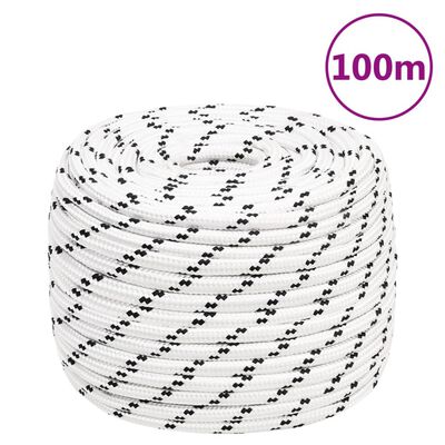 vidaXL Braided Boat Rope White 12 mmx100 m Polyester