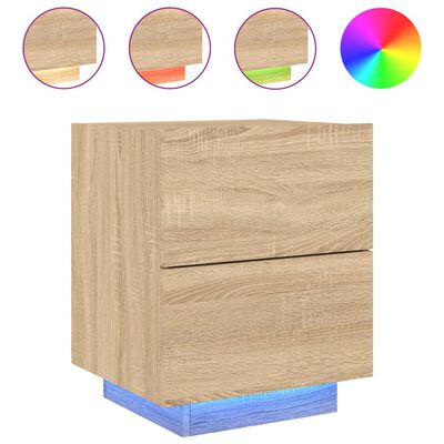 vidaXL Bedside Cabinet with LED Lights Sonoma Oak Engineered Wood