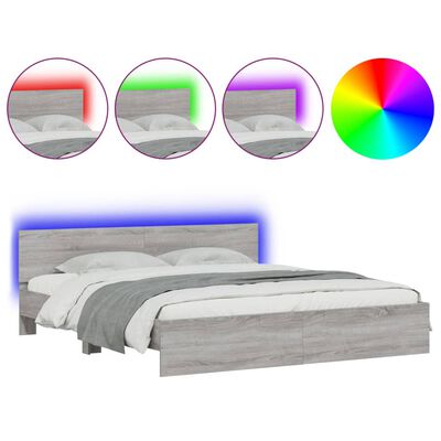 vidaXL Bed Frame with LED without Mattress Grey Sonoma 200x200 cm