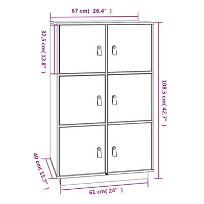 vidaXL Highboard Honey Brown 67x40x108.5 cm Solid Wood Pine