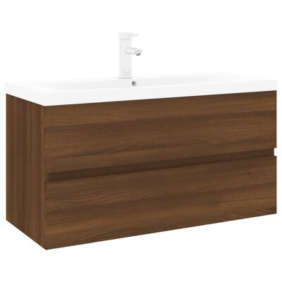 vidaXL Sink Cabinet with Built-in Basin Brown Oak Engineered Wood