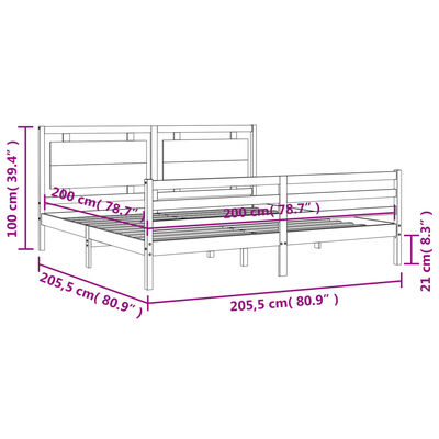 vidaXL Bed Frame without Mattress Grey 200x200 cm Solid Wood