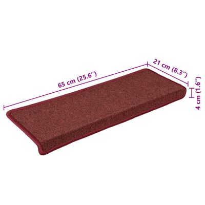 vidaXL Carpet Stair Treads 15 pcs 65x21x4 cm Matte Red