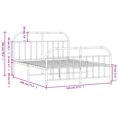 vidaXL Metal Bed Frame without Mattress with Footboard White 140x190 cm